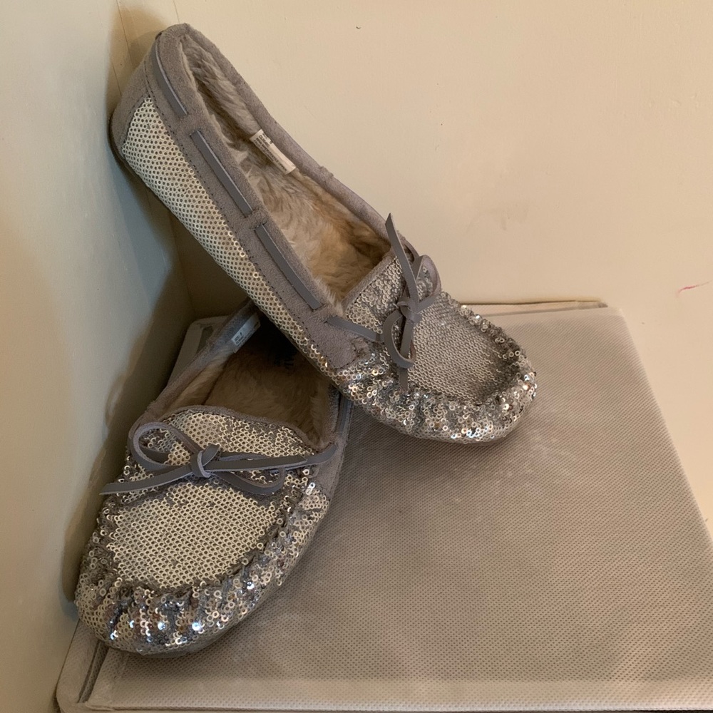 Women’s silver sequined moccasins